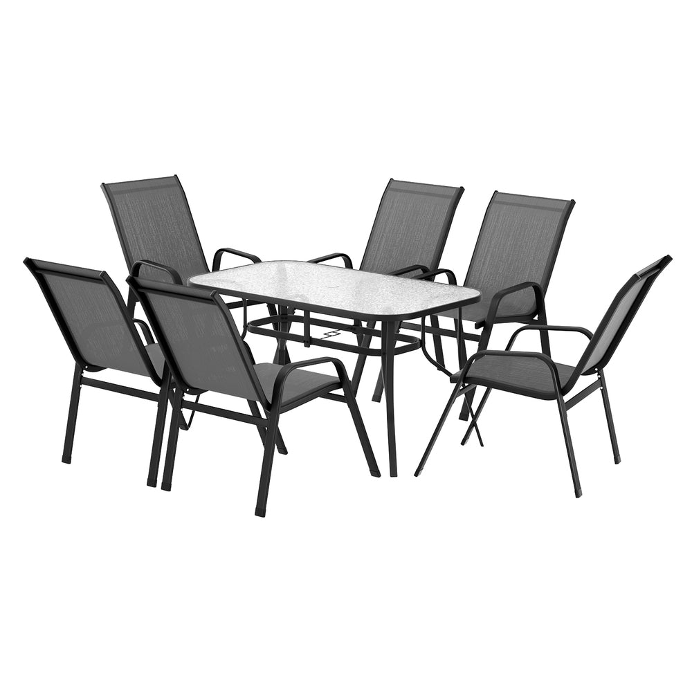 Gardeon 7PC Outdoor Dining Set Table and Chairs Patio Furniture Bistro Set Garden Grey-Furniture &gt; Outdoor &gt; Outdoor Dining Sets-PEROZ Accessories