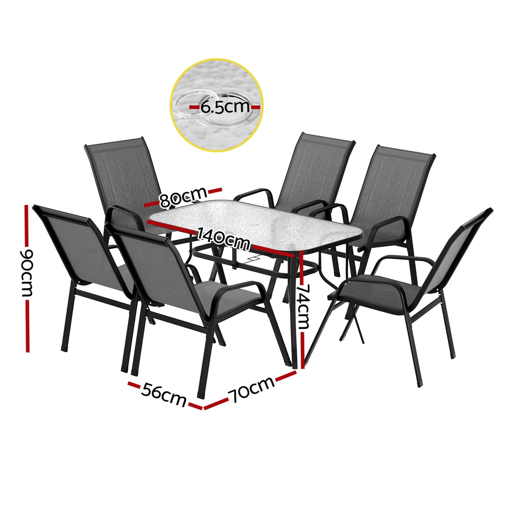 Gardeon 7PC Outdoor Dining Set Table and Chairs Patio Furniture Bistro Set Garden Grey-Furniture &gt; Outdoor &gt; Outdoor Dining Sets-PEROZ Accessories