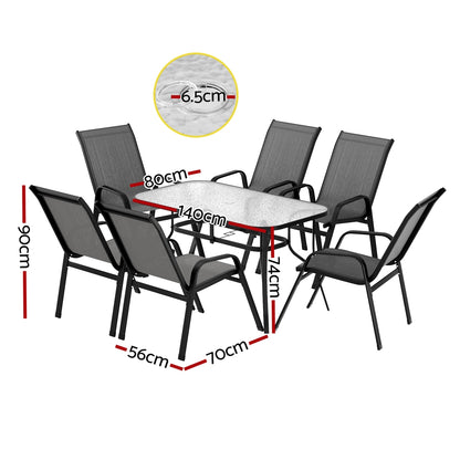 Gardeon 7PC Outdoor Dining Set Table and Chairs Patio Furniture Bistro Set Garden Grey-Furniture > Outdoor > Outdoor Dining Sets-PEROZ Accessories