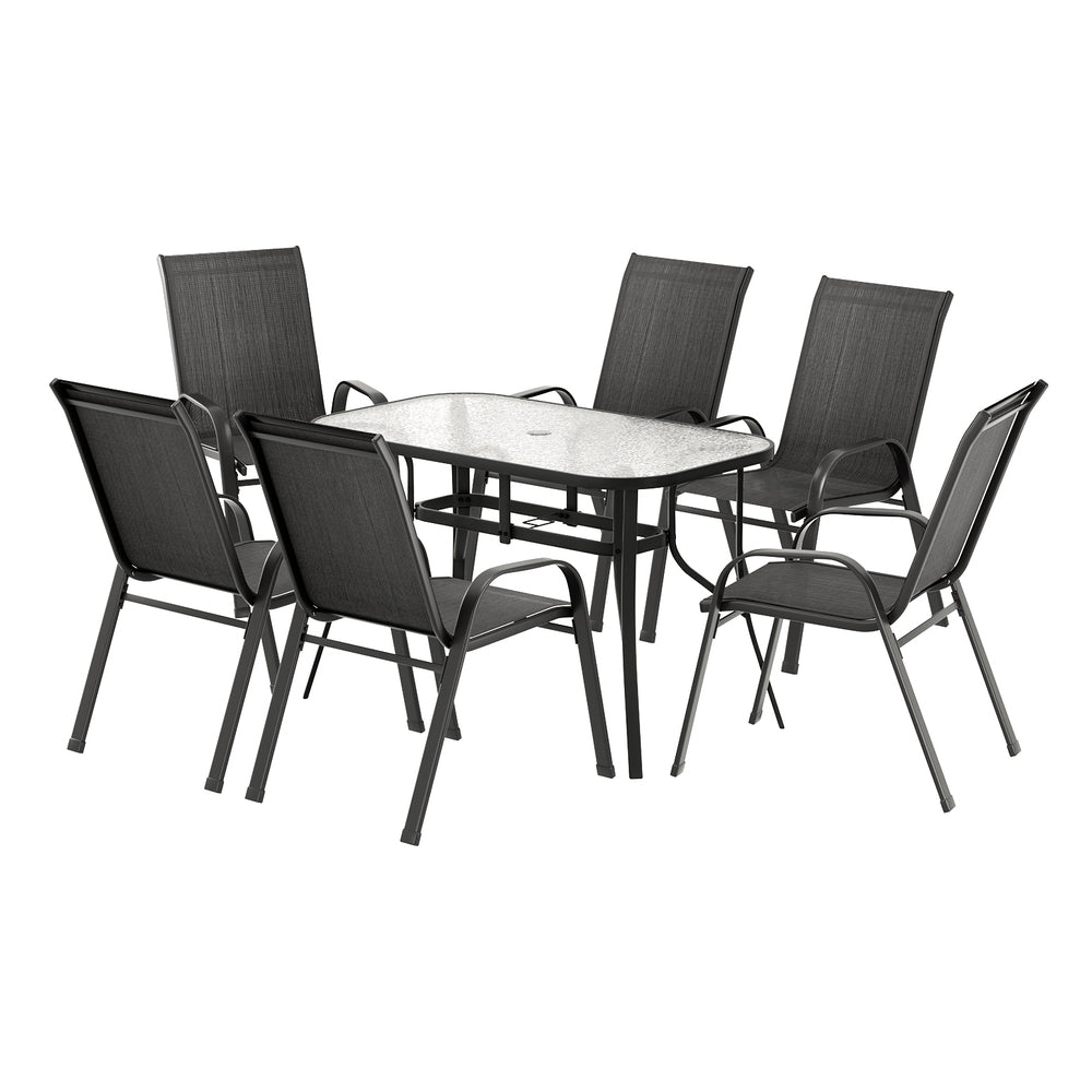 Gardeon 7PC Outdoor Dining Set Table and Chairs Patio Furniture Garden Bistro Set Black-Furniture &gt; Outdoor &gt; Outdoor Dining Sets-PEROZ Accessories