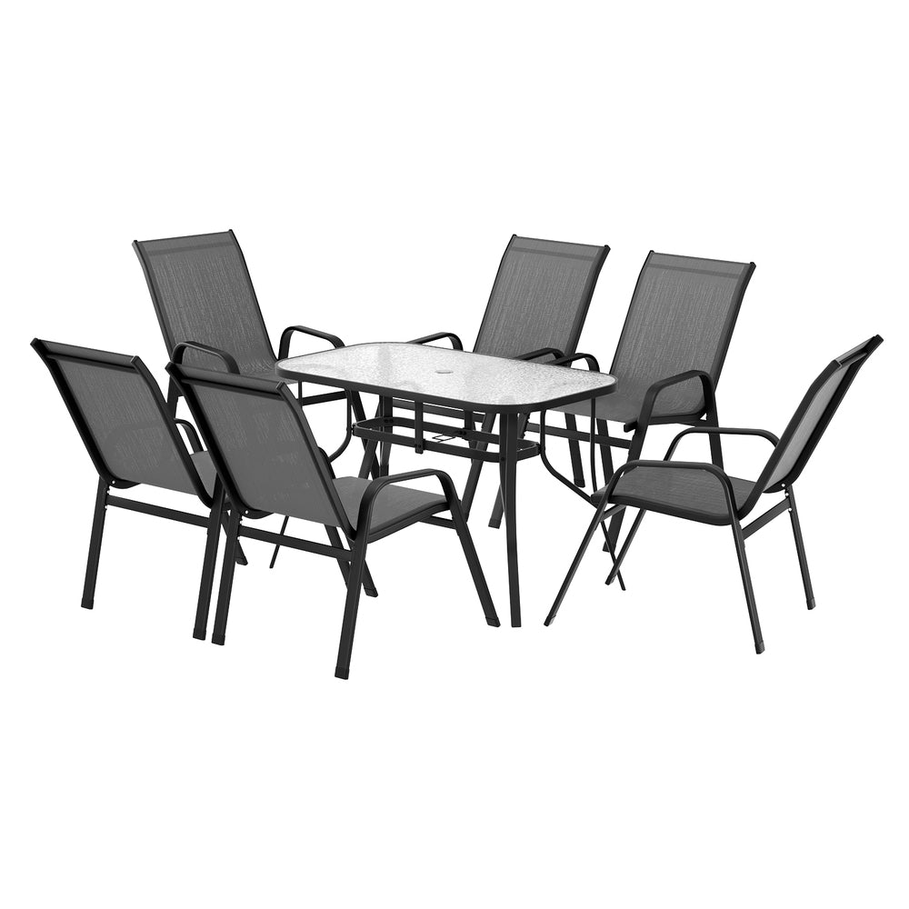 Gardeon 7PC Outdoor Dining Set Table and Chairs Patio Furniture Garden Bistro Set Grey-Furniture &gt; Outdoor &gt; Outdoor Dining Sets-PEROZ Accessories