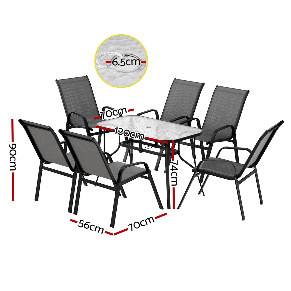 Gardeon 7PC Outdoor Dining Set Table and Chairs Patio Furniture Garden Bistro Set Grey-Furniture &gt; Outdoor &gt; Outdoor Dining Sets-PEROZ Accessories