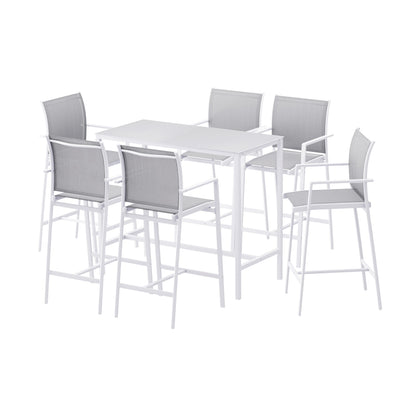 Gardeon 7PCS Outdoor Bar Set Stools Dining Chairs Table Patio Steel Bistro Set White-Furniture &gt; Outdoor &gt; Outdoor Chairs-PEROZ Accessories