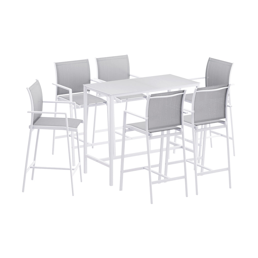Gardeon 7PCS Outdoor Bar Set Stools Dining Chairs Table Patio Steel Bistro Set White-Furniture &gt; Outdoor &gt; Outdoor Chairs-PEROZ Accessories