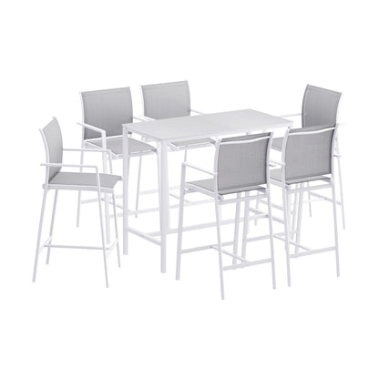 Gardeon 7PCS Outdoor Bar Set Stools Dining Chairs Table Patio Steel Bistro Set White-Furniture &gt; Outdoor &gt; Outdoor Chairs-PEROZ Accessories