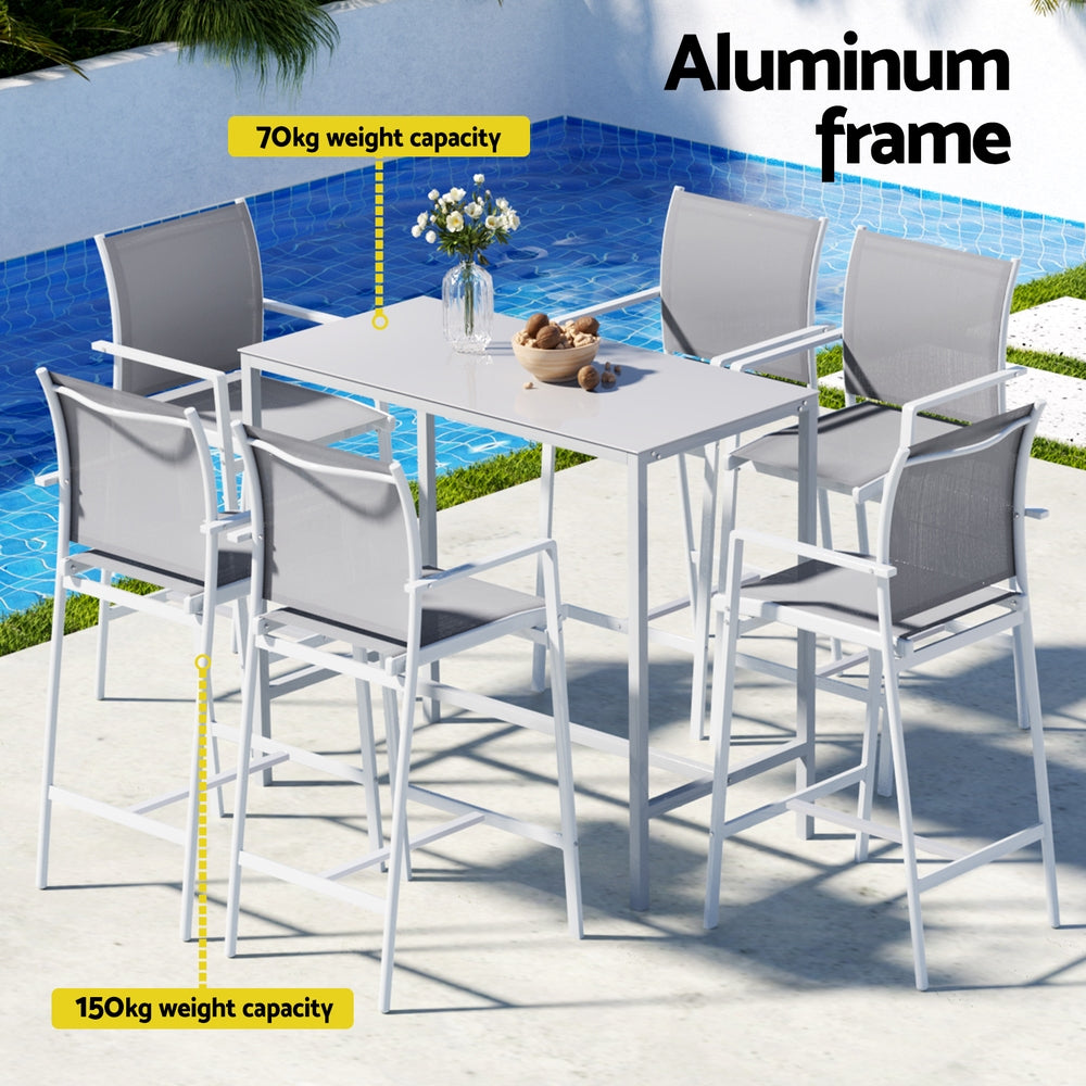 Gardeon 7PCS Outdoor Bar Set Stools Dining Chairs Table Patio Steel Bistro Set White-Furniture &gt; Outdoor &gt; Outdoor Chairs-PEROZ Accessories