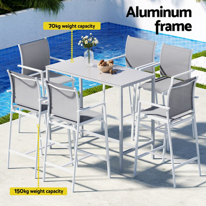 Gardeon 7PCS Outdoor Bar Set Stools Dining Chairs Table Patio Steel Bistro Set White-Furniture &gt; Outdoor &gt; Outdoor Chairs-PEROZ Accessories