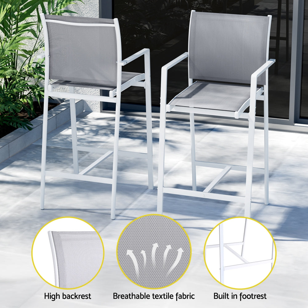 Gardeon 7PCS Outdoor Bar Set Stools Dining Chairs Table Patio Steel Bistro Set White-Furniture &gt; Outdoor &gt; Outdoor Chairs-PEROZ Accessories