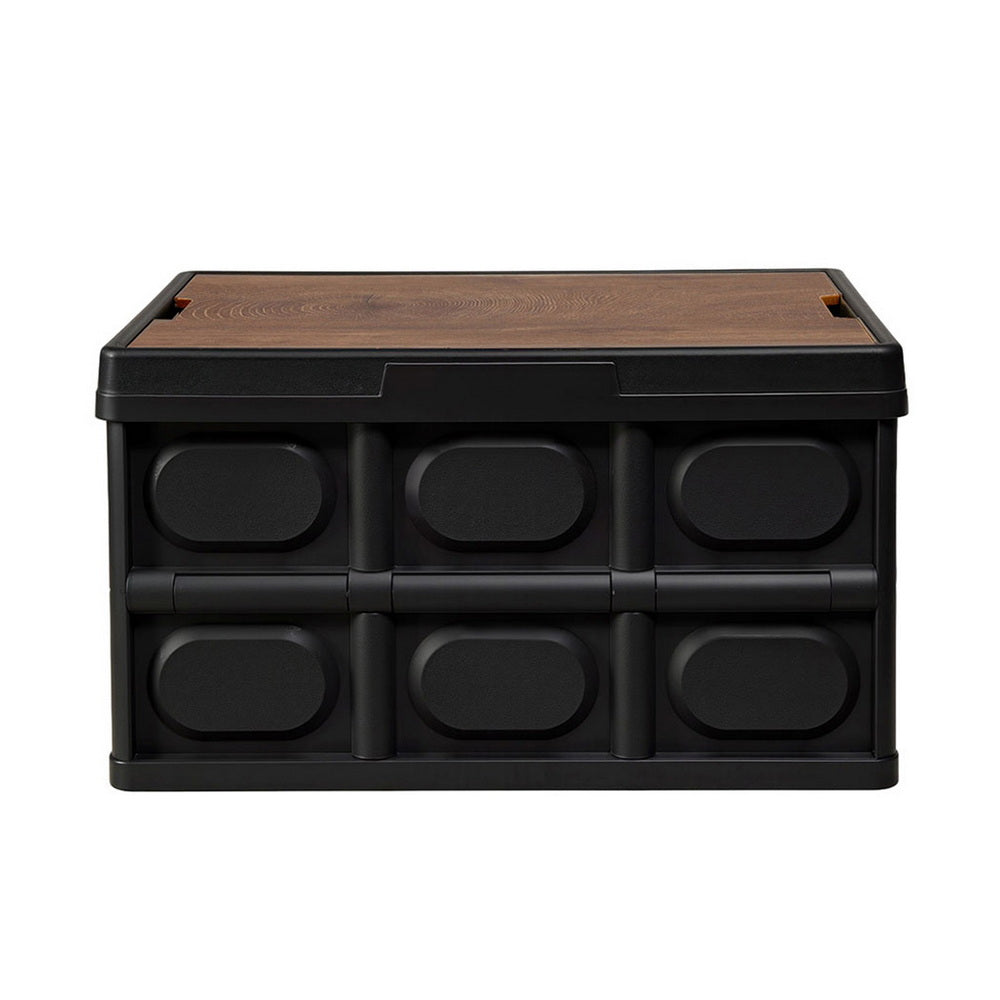 Gardeon Collapsible Outdoor Storage Box 50L Stackable Folding Camping Organizer Plywood Lid Black-Home &amp; Garden &gt; Storage &gt; Storage Boxes-PEROZ Accessories