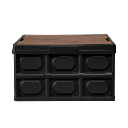 Gardeon Collapsible Outdoor Storage Box 50L Stackable Folding Camping Organizer Plywood Lid Black-Home &amp; Garden &gt; Storage &gt; Storage Boxes-PEROZ Accessories