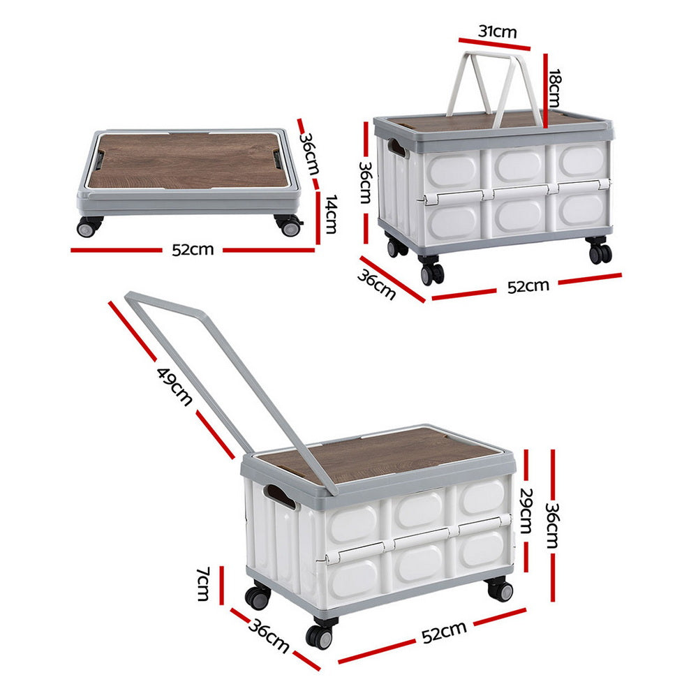 Gardeon Collapsible Outdoor Storage Box 54L Stackable Folding Camping Organizer Wheels Plywood Lid Beige-Home &amp; Garden &gt; Storage &gt; Storage Boxes-PEROZ Accessories