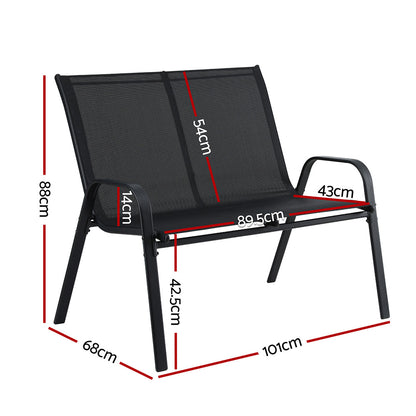 Gardeon Garden Bench Seat Steel Outdoor Patio Park Lounge Backyard Chair Black-Furniture > Outdoor > Outdoor Chairs-PEROZ Accessories