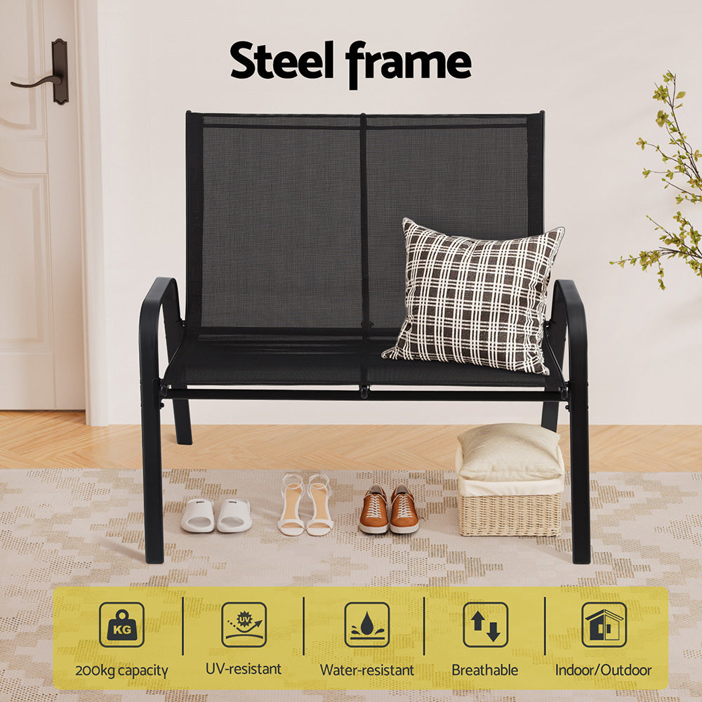 Gardeon Garden Bench Seat Steel Outdoor Patio Park Lounge Backyard Chair Black-Furniture > Outdoor > Outdoor Chairs-PEROZ Accessories