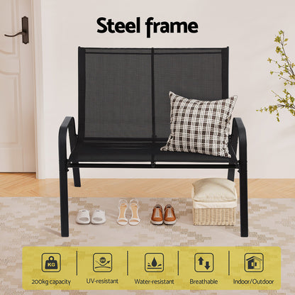 Gardeon Garden Bench Seat Steel Outdoor Patio Park Lounge Backyard Chair Black-Furniture > Outdoor > Outdoor Chairs-PEROZ Accessories