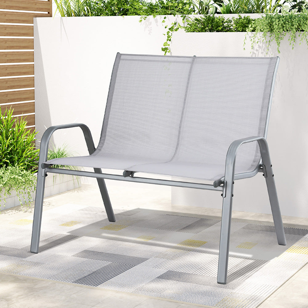 Gardeon Garden Bench Seat Steel Outdoor Patio Park Lounge Backyard Chair Grey-Furniture > Outdoor > Outdoor Chairs-PEROZ Accessories