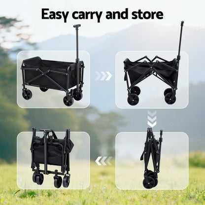 Gardeon Garden Cart Folding Trolley Camping Wagon Barrow Outdoor Beach Black-Home &amp; Garden &gt; Garden Tools &gt; Spreaders &amp; Wheelbarrows-PEROZ Accessories