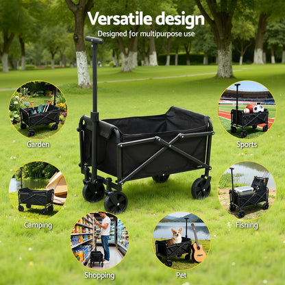 Gardeon Garden Cart Folding Trolley Camping Wagon Barrow Outdoor Beach Black-Home &amp; Garden &gt; Garden Tools &gt; Spreaders &amp; Wheelbarrows-PEROZ Accessories