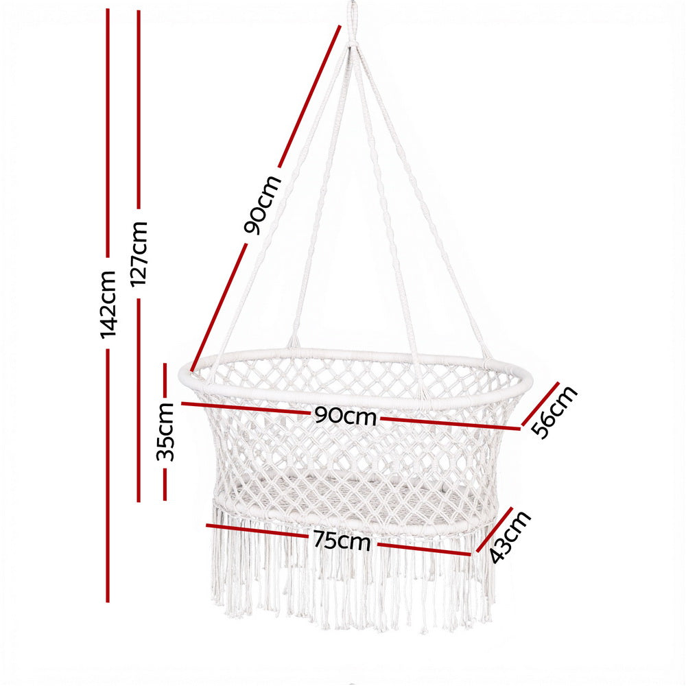 Gardeon Hammock Chair Cotton Swing Chair Outdoor Indoor Cream-Home &amp; Garden &gt; Hammocks &gt; Hammocks &amp; Accessories-PEROZ Accessories