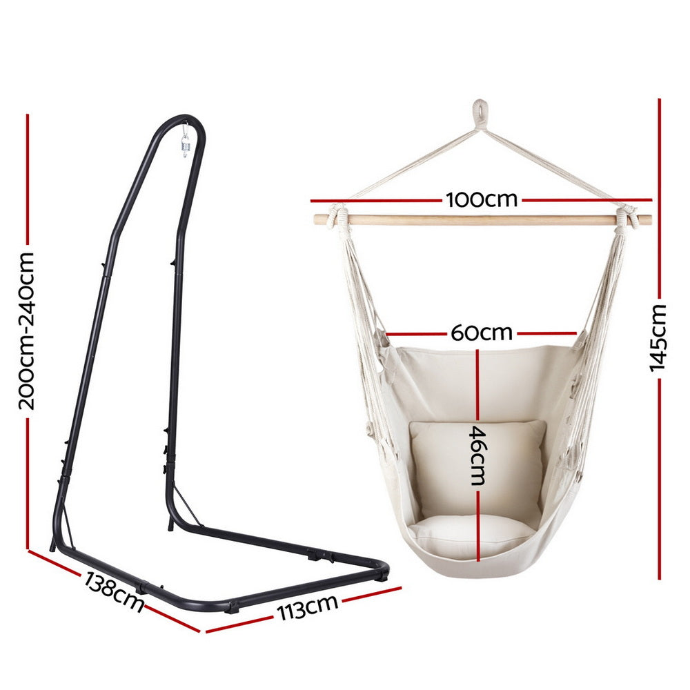 Gardeon Hammock Chair with Heavy Duty Steel Stand-Home &amp; Garden &gt; Hammocks &gt; Hammocks &amp; Accessories-PEROZ Accessories