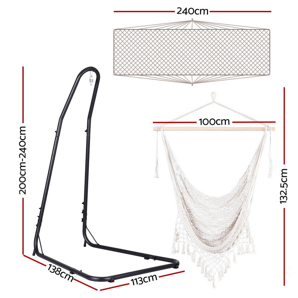 Gardeon Hammock Hanging Chair with Heavy Duty Steel Stand-Home &amp; Garden &gt; Hammocks &gt; Hammocks &amp; Accessories-PEROZ Accessories