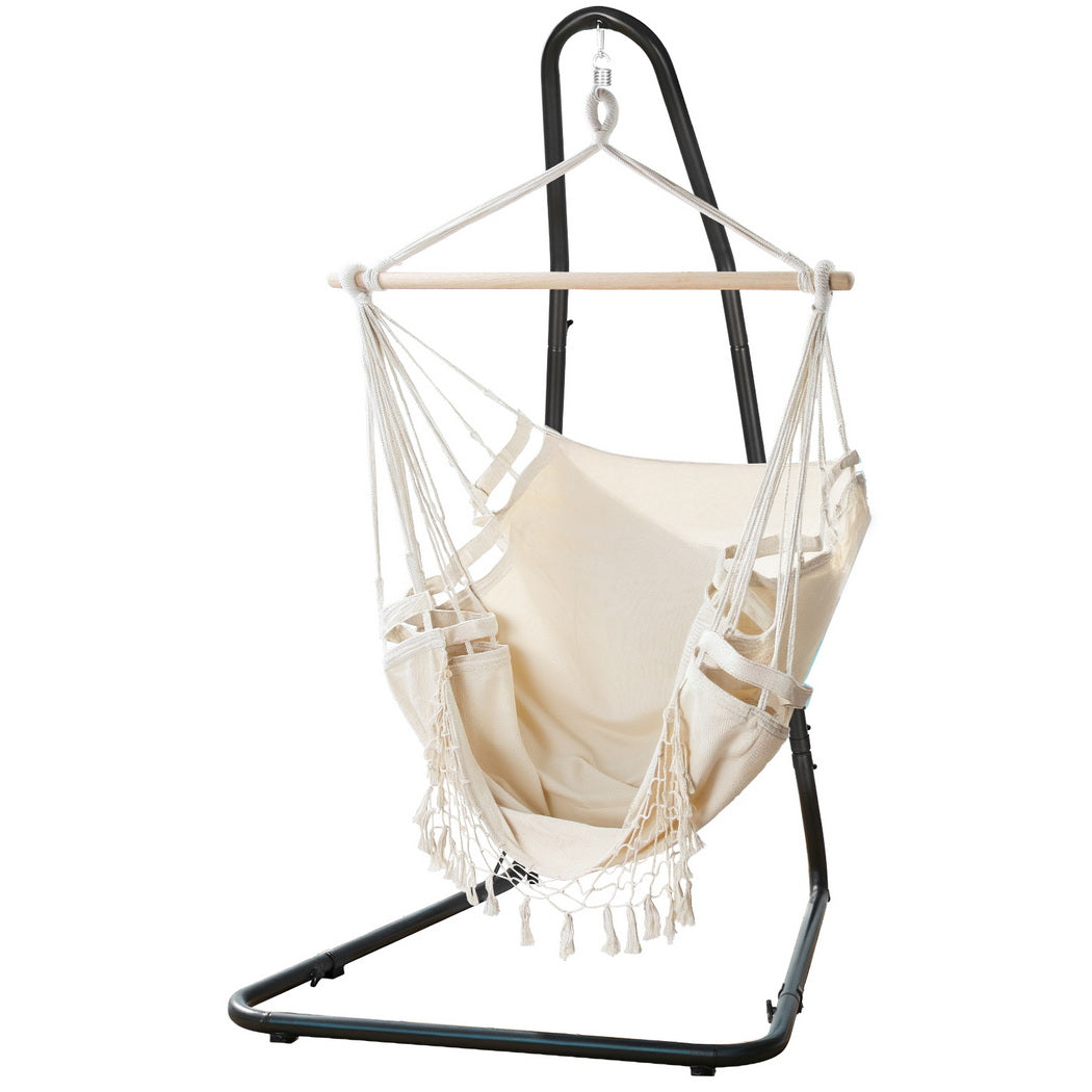 Gardeon Hammock Hanging Chair with Steel Stand-Home &amp; Garden &gt; Hammocks &gt; Hammocks &amp; Accessories-PEROZ Accessories