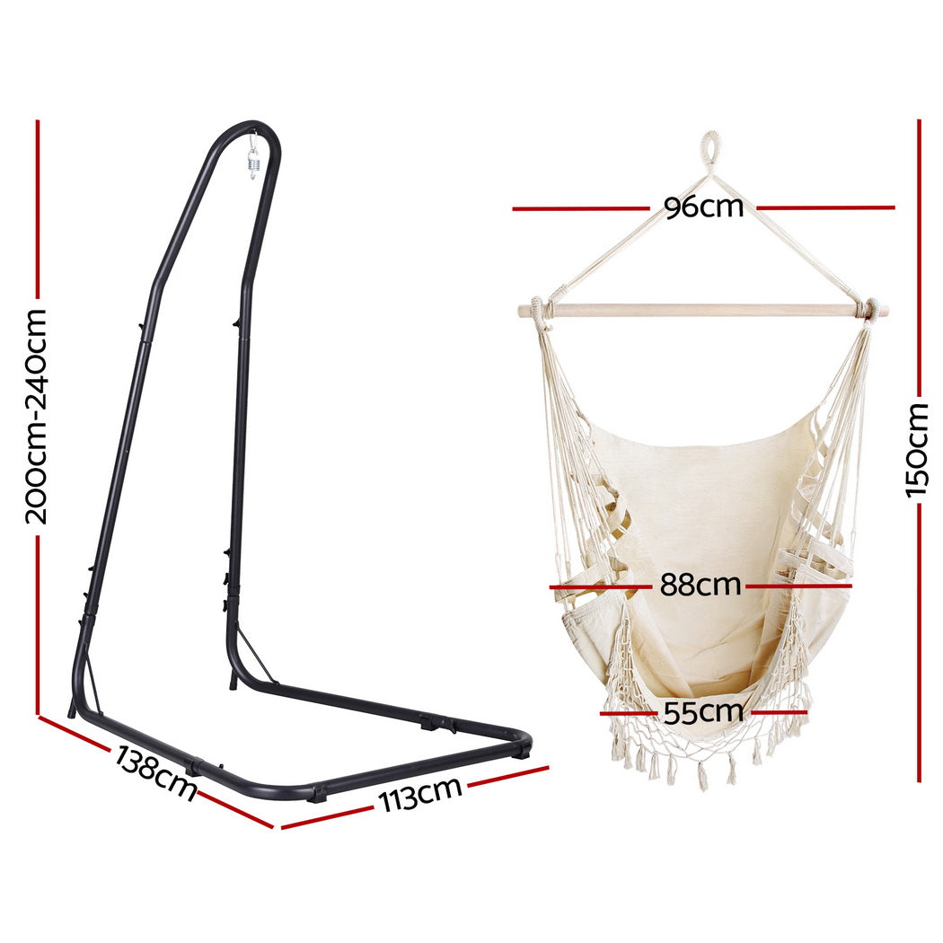 Gardeon Hammock Hanging Chair with Steel Stand-Home &amp; Garden &gt; Hammocks &gt; Hammocks &amp; Accessories-PEROZ Accessories