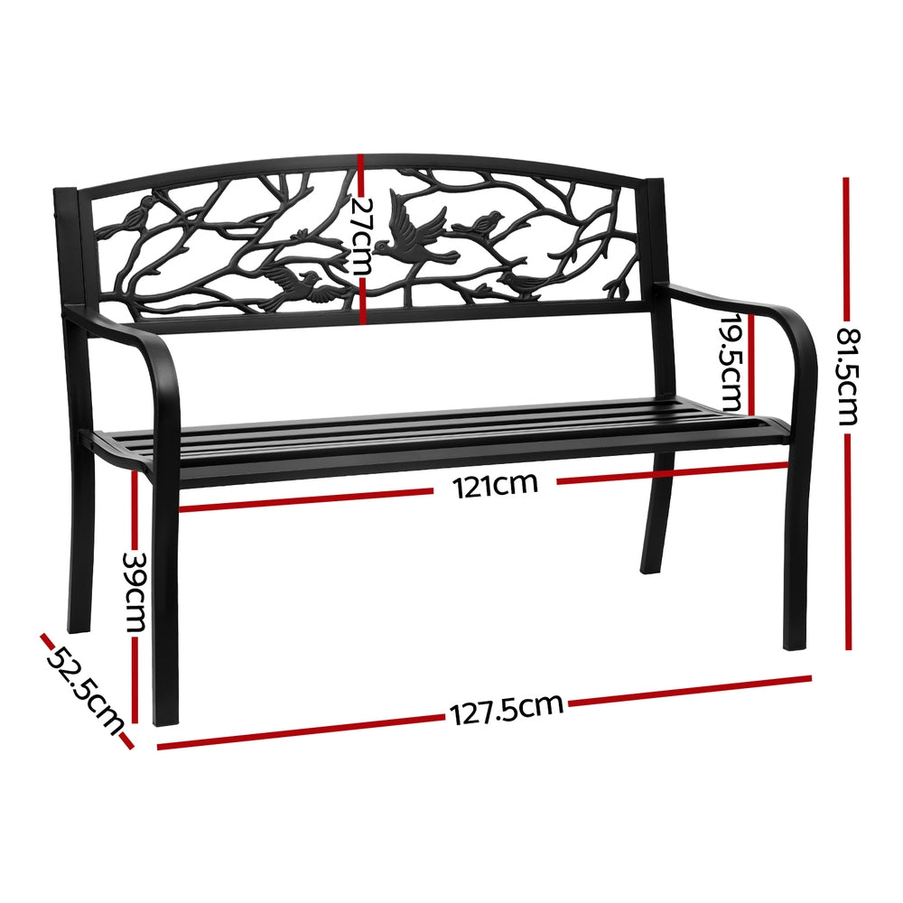 Gardeon Outdoor Bench Seat Garden Steel Outdoor Furniture 3 Seater Park Black-Furniture > Outdoor > Outdoor Benches-PEROZ Accessories
