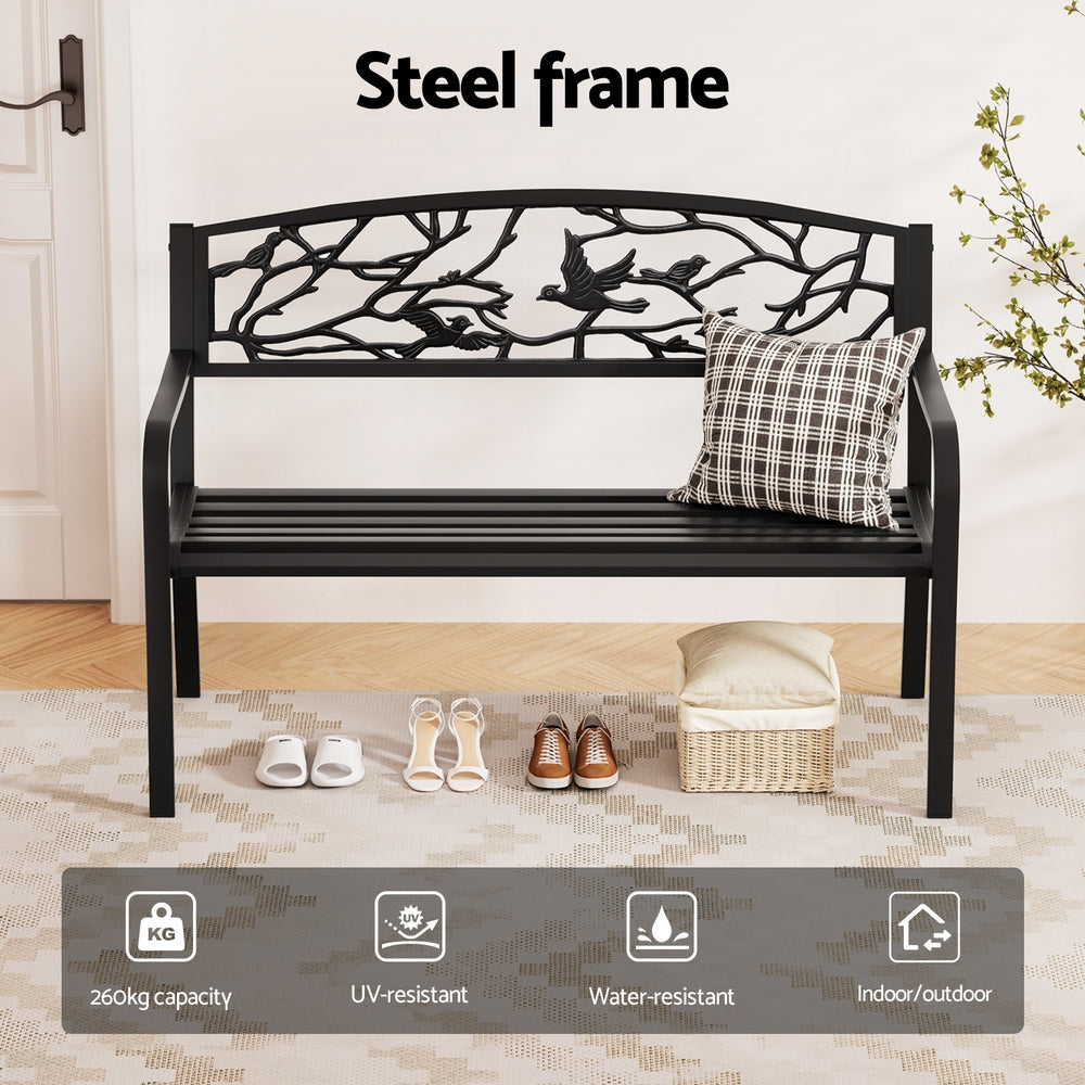 Gardeon Outdoor Bench Seat Garden Steel Outdoor Furniture 3 Seater Park Black-Furniture > Outdoor > Outdoor Benches-PEROZ Accessories