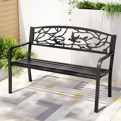 Gardeon Outdoor Bench Seat Garden Steel Outdoor Furniture 3 Seater Park Black-Furniture > Outdoor > Outdoor Benches-PEROZ Accessories