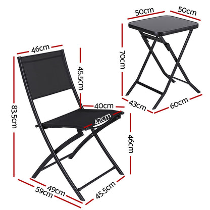 Gardeon Outdoor Bistro Set Folding Table and Chairs Patio Furniture Garden Steel Black-Furniture &gt; Outdoor &gt; Outdoor Sofas &amp; Lounge Sets-PEROZ Accessories