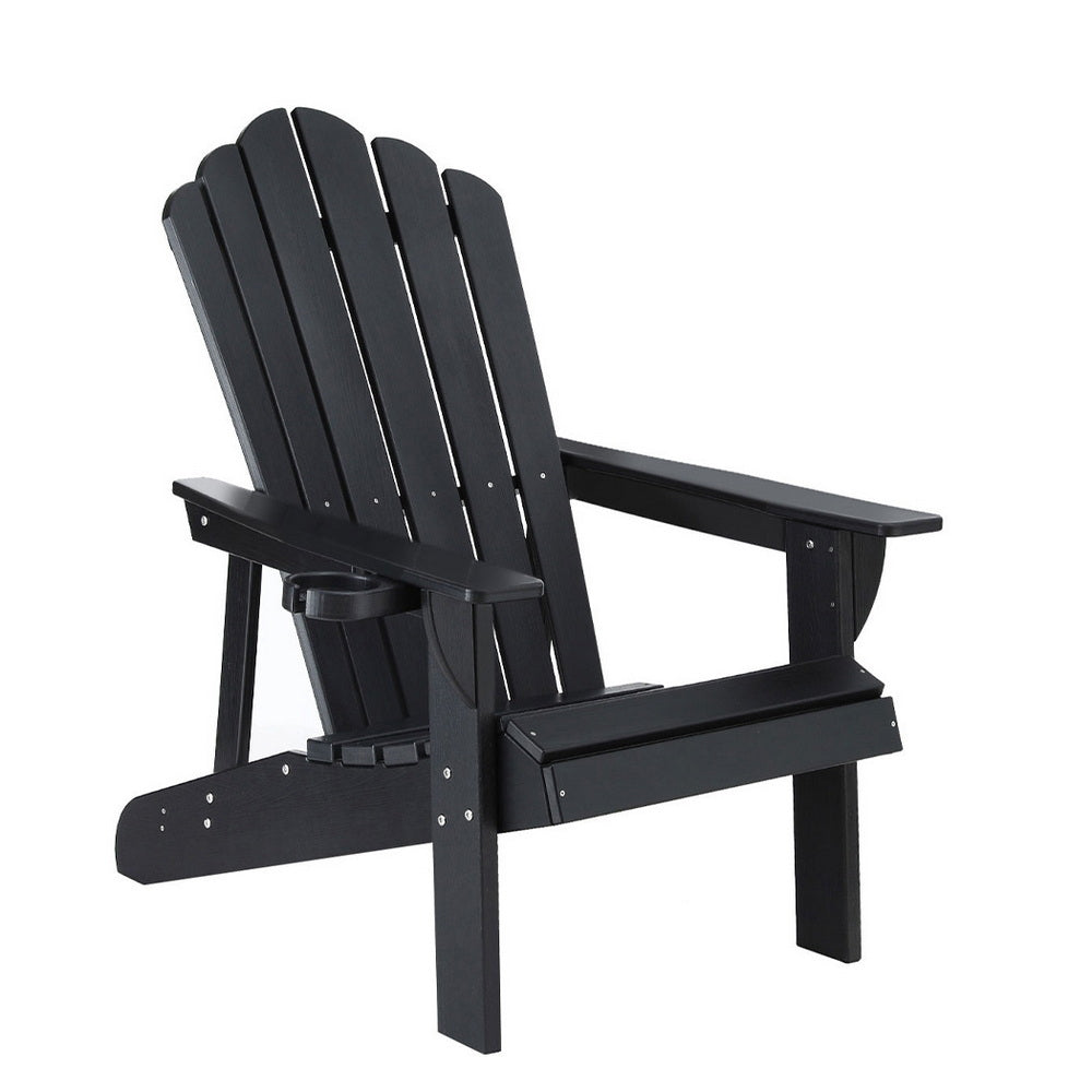 Gardeon Outdoor Chairs HDPE Adirondack Beach Chair Sun Lounge Patio Furniture Garden Black-Furniture &gt; Outdoor &gt; Outdoor Chairs-PEROZ Accessories