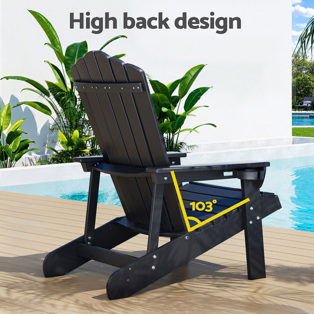 Gardeon Outdoor Chairs HDPE Adirondack Beach Chair Sun Lounge Patio Furniture Garden Black-Furniture &gt; Outdoor &gt; Outdoor Chairs-PEROZ Accessories