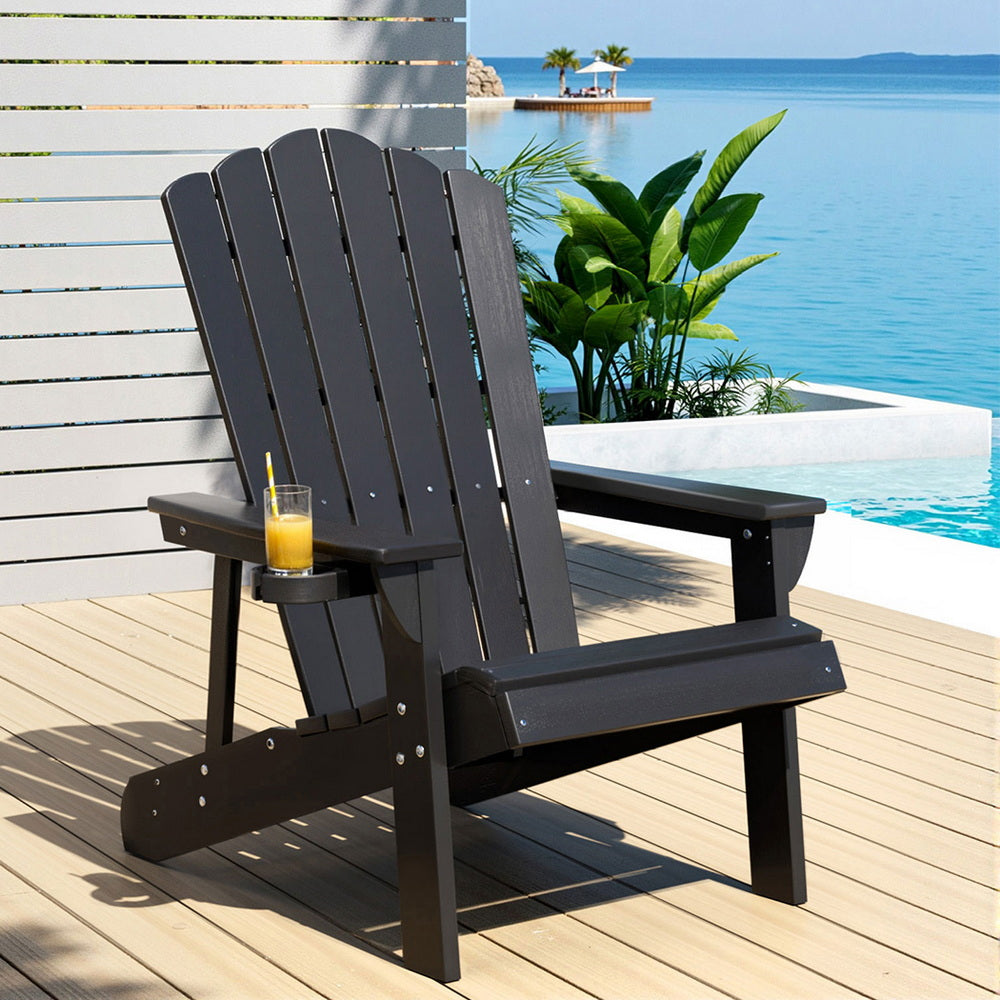 Gardeon Outdoor Chairs HDPE Adirondack Beach Chair Sun Lounge Patio Furniture Garden Black-Furniture &gt; Outdoor &gt; Outdoor Chairs-PEROZ Accessories