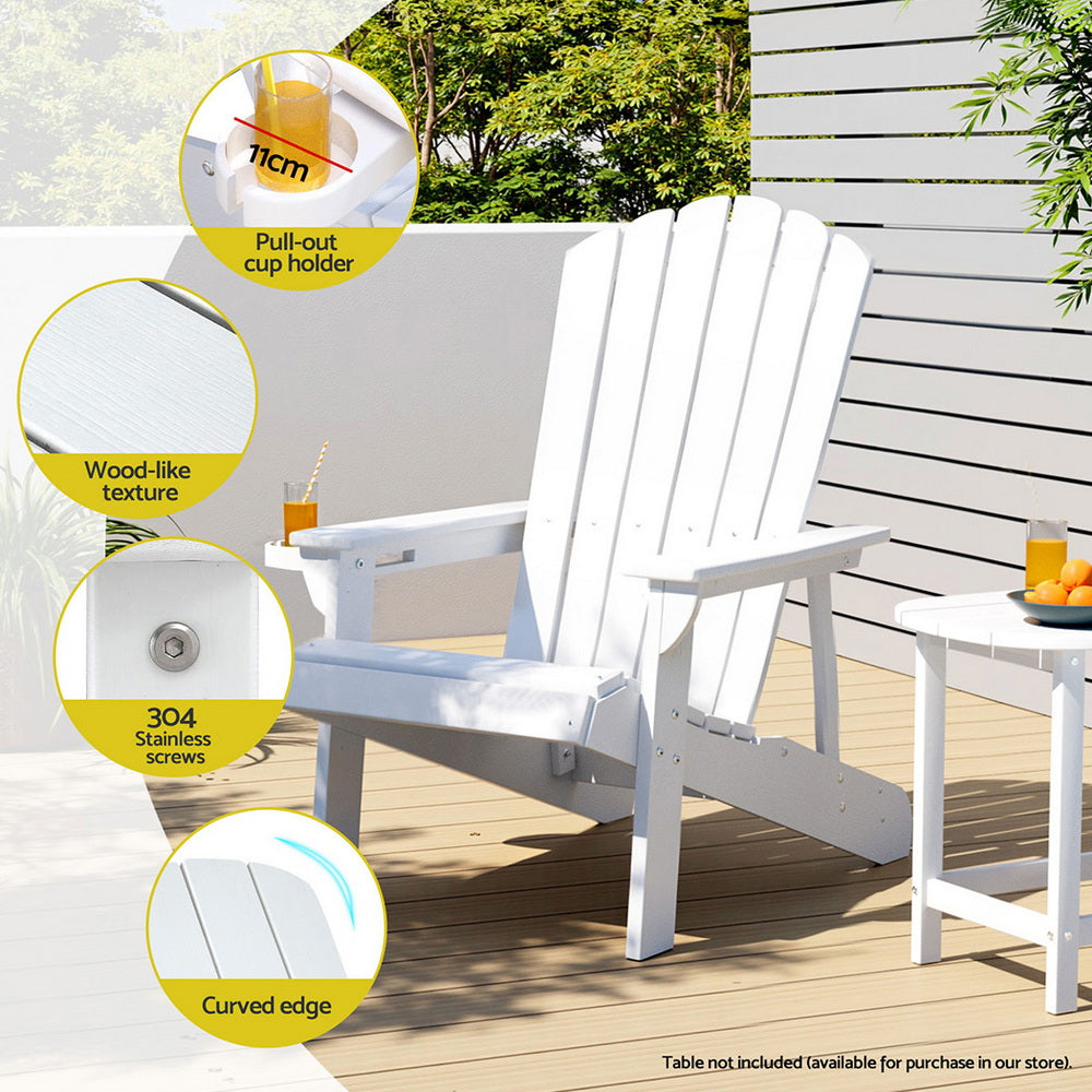 Gardeon Outdoor Chairs HDPE Adirondack Beach Chair Sun Lounge Patio Furniture Garden white-Furniture &gt; Outdoor &gt; Outdoor Chairs-PEROZ Accessories