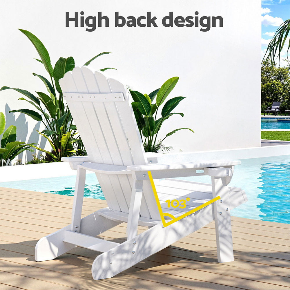 Gardeon Outdoor Chairs HDPE Adirondack Beach Chair Sun Lounge Patio Furniture Garden white-Furniture &gt; Outdoor &gt; Outdoor Chairs-PEROZ Accessories