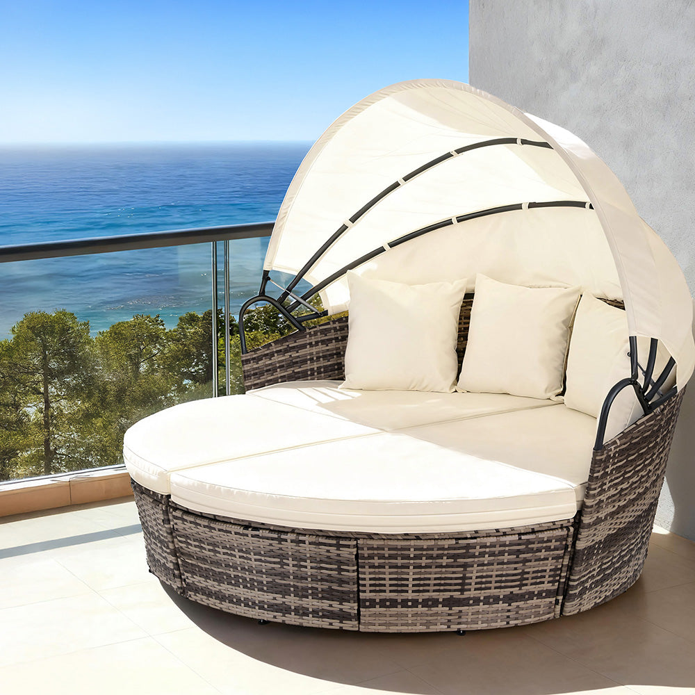 Gardeon Outdoor Day Bed Sun Lounge Setting Wicker Lounger Furniture Patio Beige Set of 3-Furniture > Sofas > Sofas &amp; Sofa Beds-PEROZ Accessories