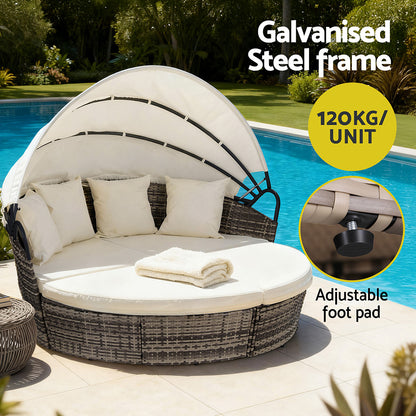 Gardeon Outdoor Day Bed Sun Lounge Setting Wicker Lounger Furniture Patio Beige Set of 3-Furniture > Sofas > Sofas &amp; Sofa Beds-PEROZ Accessories