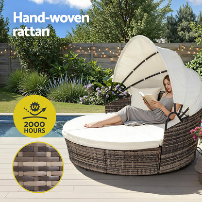 Gardeon Outdoor Day Bed Sun Lounge Setting Wicker Lounger Furniture Patio Beige Set of 3-Furniture > Sofas > Sofas &amp; Sofa Beds-PEROZ Accessories