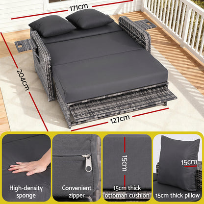 Gardeon Outdoor Day Bed Sun Lounge Setting Wicker Lounger Patio Furniture Grey-Furniture > Sofas > Sofas &amp; Sofa Beds-PEROZ Accessories