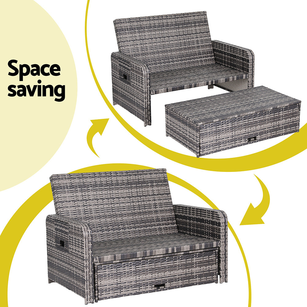 Gardeon Outdoor Day Bed Sun Lounge Setting Wicker Lounger Patio Furniture Grey-Furniture > Sofas > Sofas &amp; Sofa Beds-PEROZ Accessories