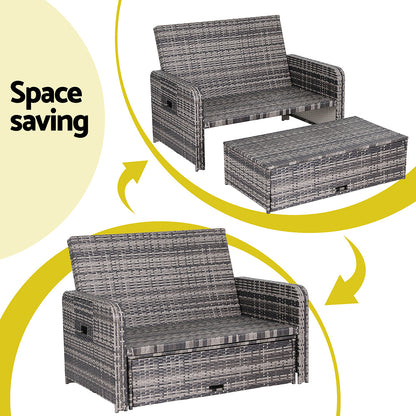 Gardeon Outdoor Day Bed Sun Lounge Setting Wicker Lounger Patio Furniture Grey-Furniture > Sofas > Sofas &amp; Sofa Beds-PEROZ Accessories