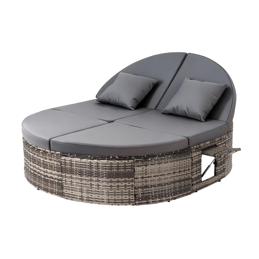 Gardeon Outdoor Day Bed Sun Lounge Setting Wicker Lounger Patio Furniture w/ Retractable Side Tray-Furniture > Outdoor > Outdoor Chairs-PEROZ Accessories