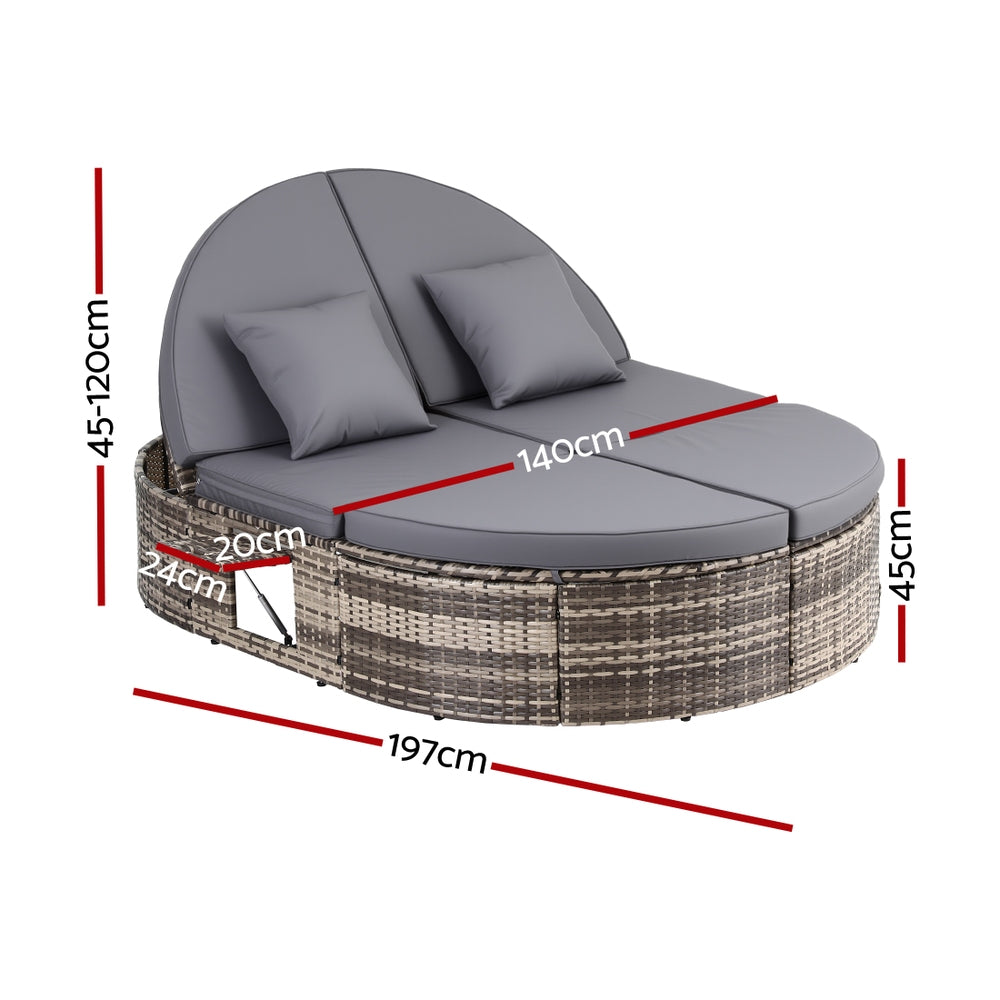 Gardeon Outdoor Day Bed Sun Lounge Setting Wicker Lounger Patio Furniture w/ Retractable Side Tray-Furniture > Outdoor > Outdoor Chairs-PEROZ Accessories