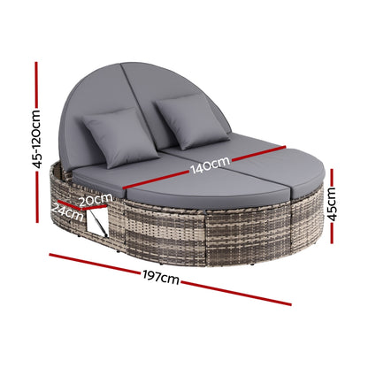 Gardeon Outdoor Day Bed Sun Lounge Setting Wicker Lounger Patio Furniture w/ Retractable Side Tray-Furniture > Outdoor > Outdoor Chairs-PEROZ Accessories
