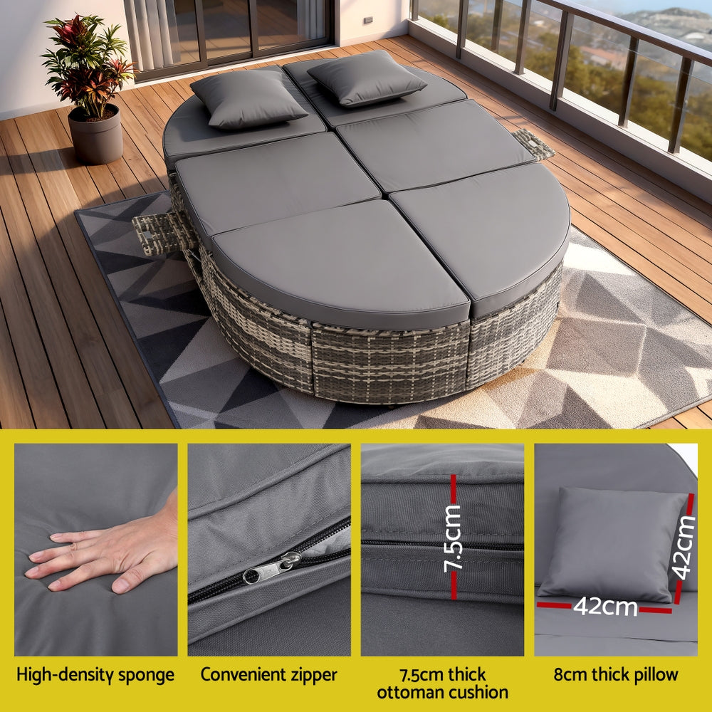 Gardeon Outdoor Day Bed Sun Lounge Setting Wicker Lounger Patio Furniture w/ Retractable Side Tray-Furniture > Outdoor > Outdoor Chairs-PEROZ Accessories