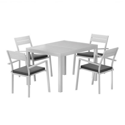 Gardeon Outdoor Dining Set 5 Piece Aluminum Extendable Table Setting White-Furniture > Outdoor > Outdoor Dining Sets-PEROZ Accessories
