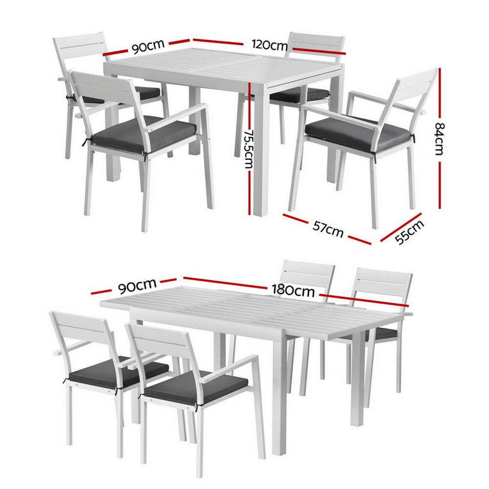 Gardeon Outdoor Dining Set 5 Piece Aluminum Extendable Table Setting White-Furniture > Outdoor > Outdoor Dining Sets-PEROZ Accessories