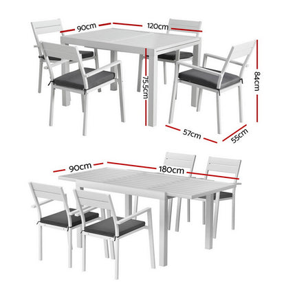 Gardeon Outdoor Dining Set 5 Piece Aluminum Extendable Table Setting White-Furniture > Outdoor > Outdoor Dining Sets-PEROZ Accessories