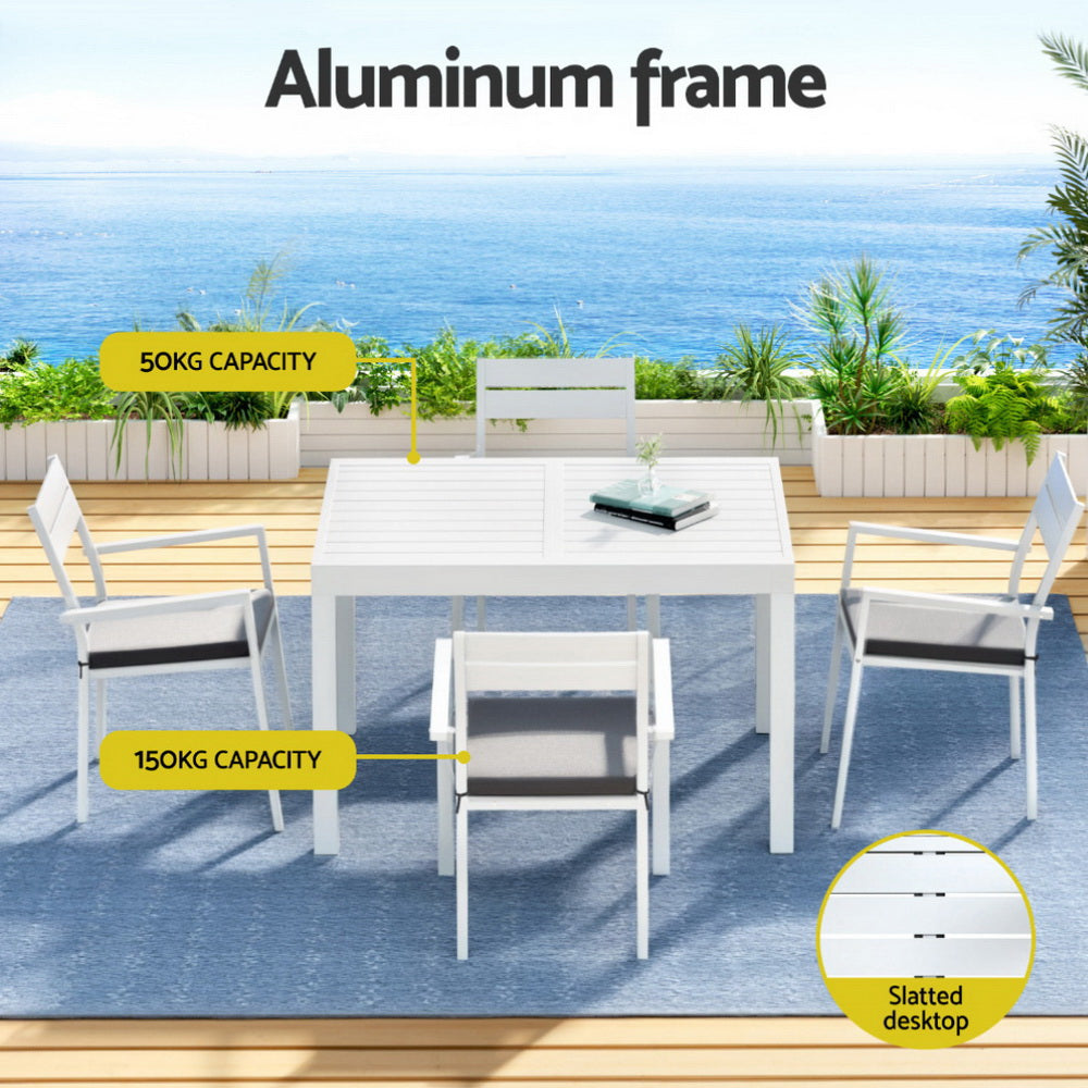 Gardeon Outdoor Dining Set 5 Piece Aluminum Extendable Table Setting White-Furniture > Outdoor > Outdoor Dining Sets-PEROZ Accessories