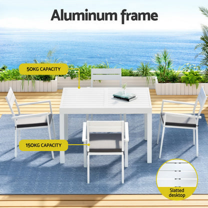 Gardeon Outdoor Dining Set 5 Piece Aluminum Extendable Table Setting White-Furniture > Outdoor > Outdoor Dining Sets-PEROZ Accessories